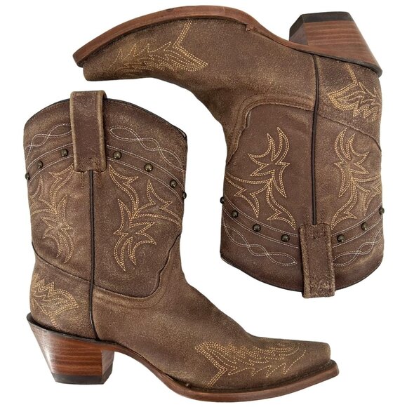 Corral Boots Women's 8M Brown Suede Leather Studded Ropers Cowboy Western Boots - Picture 3 of 16